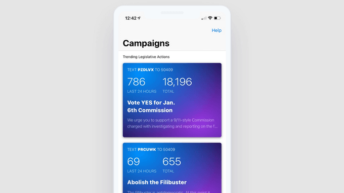 Campaign list screenshot on iOS