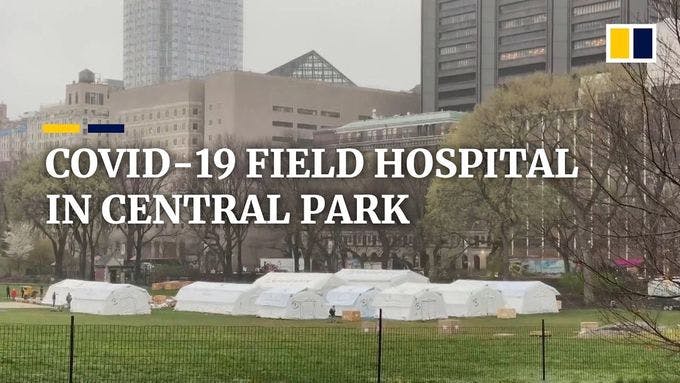 View of a field hospital located in Central Park, NYC
