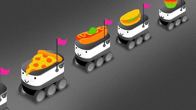 Train of robotic cars hauling food
