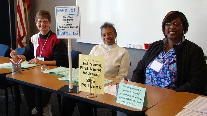 Poll workers in Madison, Wisconsin