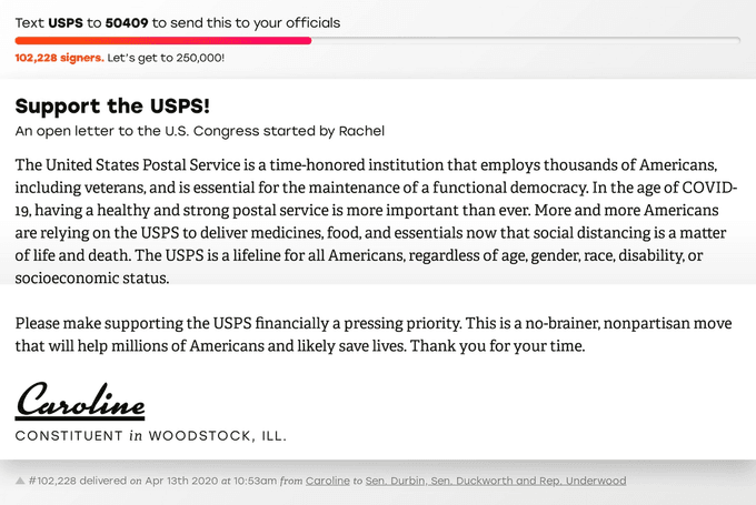 "An example petition for the USPS"